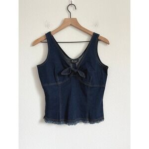 A-list Wrapper Y2K Denim Corset Top Tie Front Frayed Bustier Model Off-Duty M